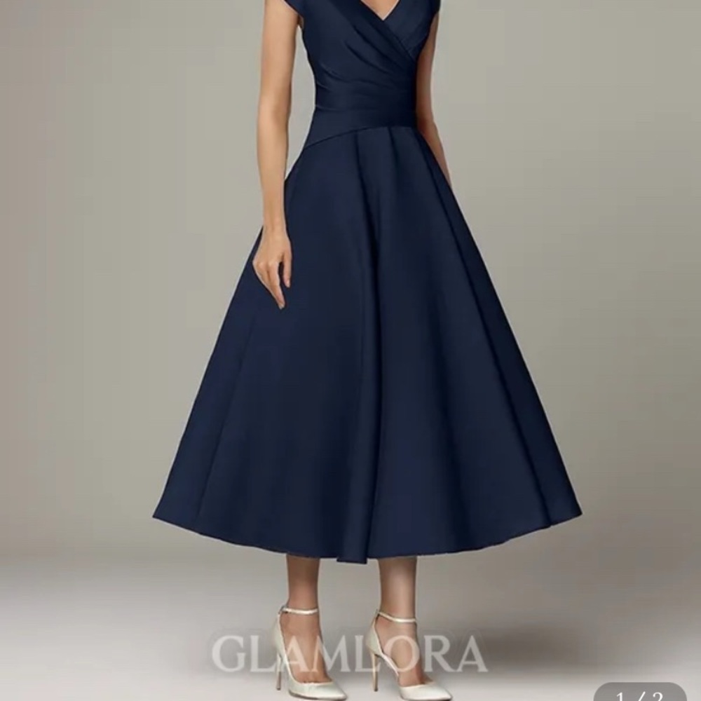 Navy Blue Mother of the Groom Women's formal Midi Dress